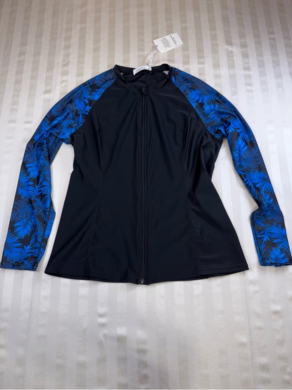 Jasambac Zip Front Rash Guard Swim Top Blue Palm Print XL NWT UPF Activewear - Picture 13 of 13